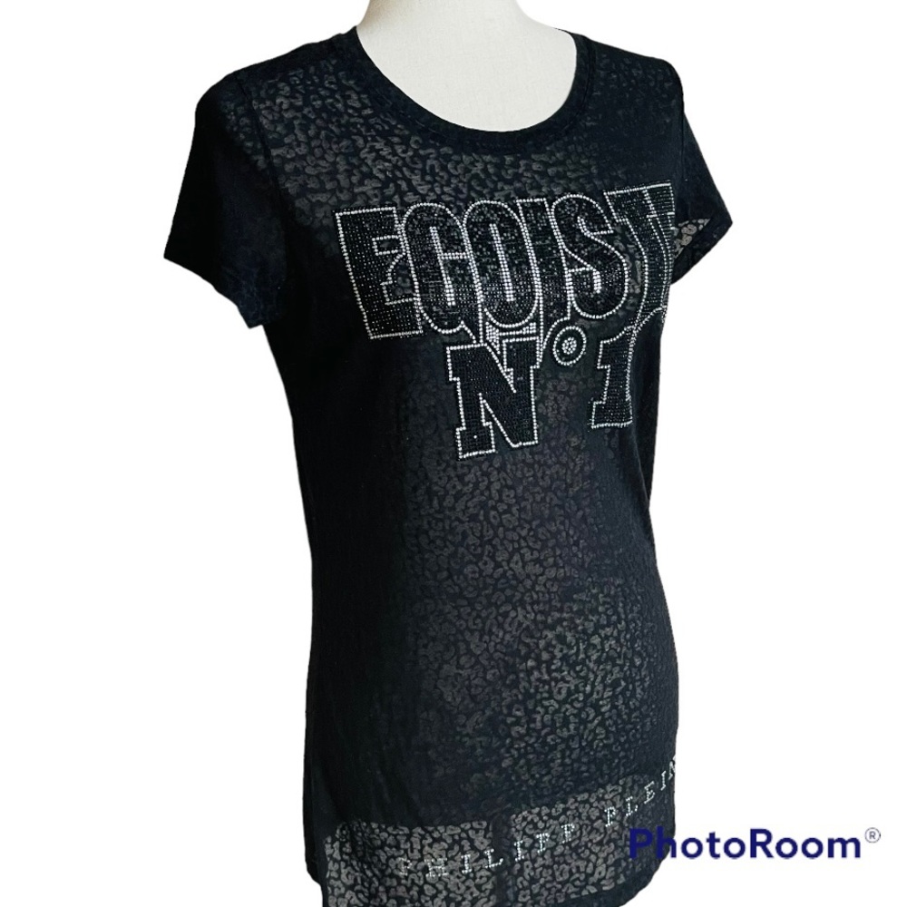 PHILIPP PLEIN AUTHENTIC TOP TEE BLACK WITH CRYSTALS  size M
